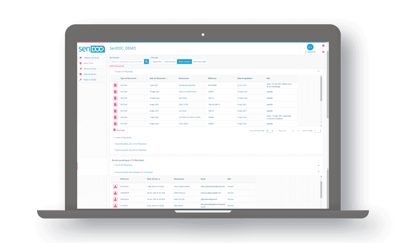 Portail de suivi des envois via SenDOC